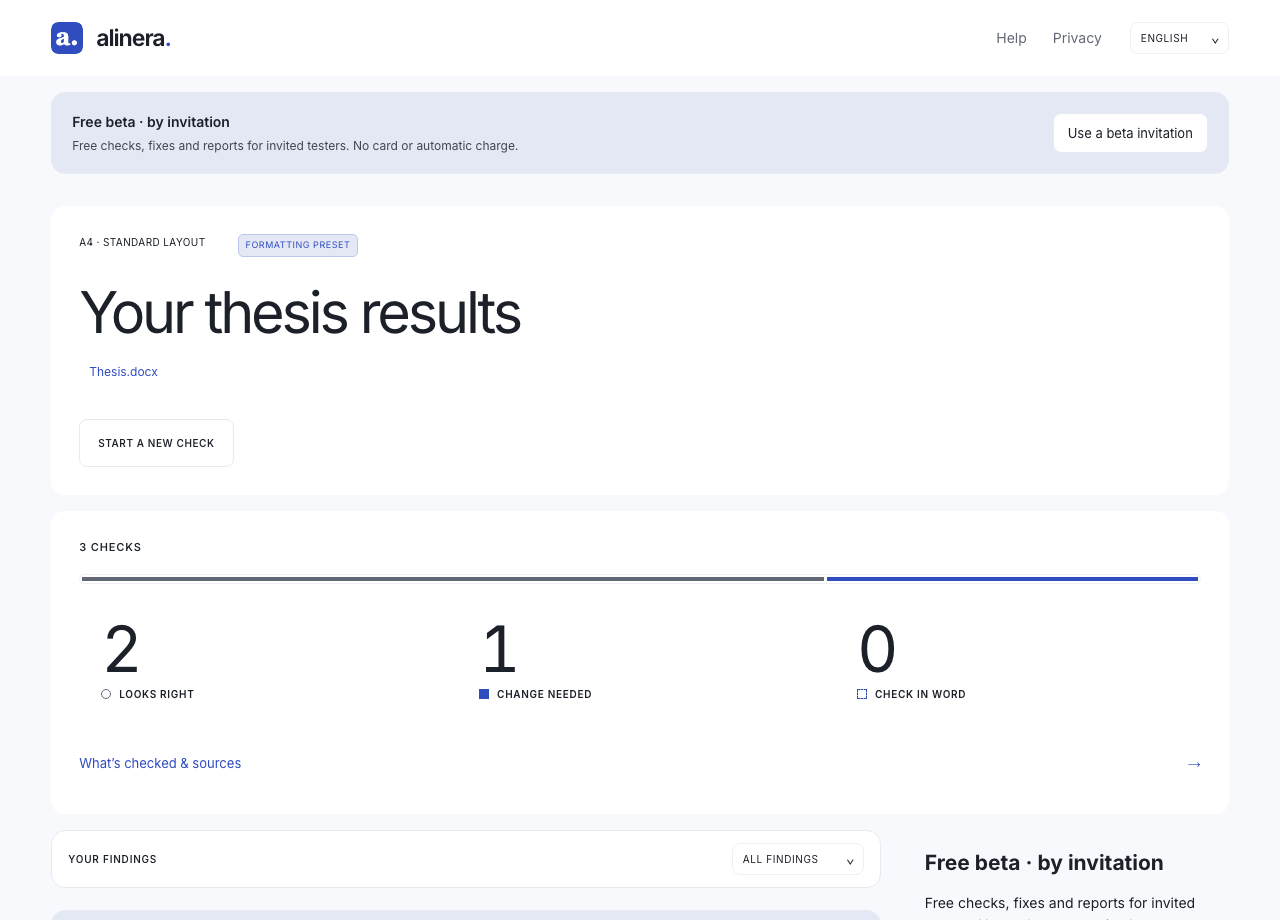Informe de Alinera con resultados de formato, fuentes y correcciones compatibles.